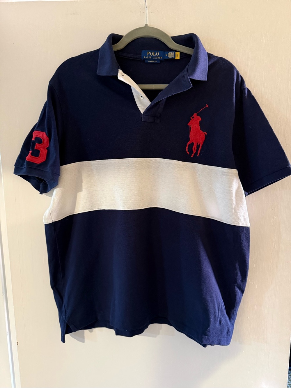 Polo by Ralph Lauren Navy & White Stripe Polo with Red Logos